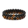 Natural Tiger Stone and Onyx Beaded Couple Bracelets Set