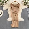 Womens Off Shoulder Knitted Bodycon Dress with Long Sleeves and Front Slit