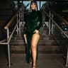 Womens Velvet Bodycon Midi Dress with Turtleneck and Ruched Side Slit