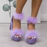 Womens Faux Fur Platform Sandals with Square Heels and Buckle Straps