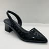 Womens Pointed Toe Slingback Pumps with Chunky Square Heels and Buckle Strap