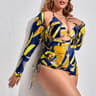 Womens three Piece Printed Bikini Swimsuit Set with Sheer Gauze Beach Cover Up