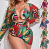 Womens three Piece Printed Bikini Swimsuit Set with Sheer Gauze Beach Cover Up