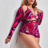 Womens three Piece Printed Bikini Swimsuit Set with Sheer Gauze Beach Cover Up