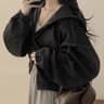 Womens Retro Hooded Denim Jacket with Zipper Closure and Relaxed Fit