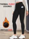 Womens Thermal Fleece Lined Leggings with Pockets and High Waist Tummy Control