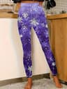 Womens Christmas Snowflake Print Fleece Leggings With Stretch Elastic Waist 7