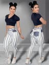 Womens High Waisted Striped Yoga Leggings Stretch Workout Pants 5