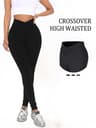 High Waisted Crossover Leggings for Women Soft Tummy Control Yoga and Workout Pants