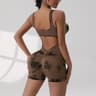 Womens V Shaped Cutout Waist Jumpsuit High Stretch Tie Dye Yoga Outfit