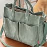 Corduroy Crossbody Tote Bag with Multiple Pockets and Zipper Closure