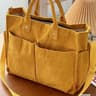 Corduroy Crossbody Tote Bag with Multiple Pockets and Zipper Closure