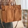Corduroy Crossbody Tote Bag with Multiple Pockets and Zipper Closure
