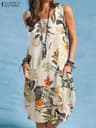 Bohemian Sleeveless Floral Sundress With Side Pockets 14