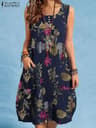 Bohemian Sleeveless Floral Sundress With Side Pockets 6