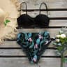 Vintage HalterNeck HighWaist Bikini  Elegant Floral Deep Blue Swimwear 6