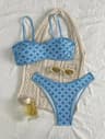 Green Floral Pleated Bandeau Bikini  PushUp Padded Thong Swimwear 6