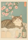 Japanese Tabby Cat In Bathtub  Retro Aesthetic Japandi Canvas Art 13