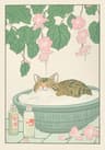 Japanese Tabby Cat In Bathtub  Retro Aesthetic Japandi Canvas Art 7