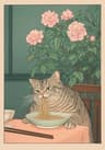 Japanese Tabby Cat In Bathtub  Retro Aesthetic Japandi Canvas Art 8