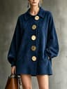 Womens Faux Suede Lantern Sleeve ButtonFront Shirt Coat 9