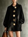 Womens Faux Suede Lantern Sleeve ButtonFront Shirt Coat 10