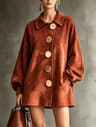 Womens Faux Suede Lantern Sleeve ButtonFront Shirt Coat 11