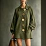 Womens Faux Suede Lantern Sleeve ButtonFront Shirt Coat 8