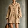 Womens Faux Suede Lantern Sleeve ButtonFront Shirt Coat 16