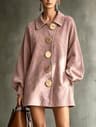 Womens Faux Suede Lantern Sleeve ButtonFront Shirt Coat 13