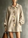 Womens Faux Suede Lantern Sleeve ButtonFront Shirt Coat 6