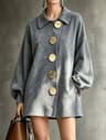 Womens Faux Suede Lantern Sleeve ButtonFront Shirt Coat 12
