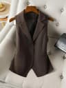 Womens Vintage Brown Lapel Tailored Suit Vest 6