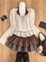 Japanese Sweet Preppy Lace Bow Blouse  Plaid Mini Skirt Set 16