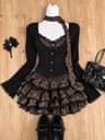 Japanese Sweet Preppy Lace Bow Blouse  Plaid Mini Skirt Set 15