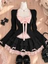 Japanese Sweet Preppy Lace Bow Blouse  Plaid Mini Skirt Set 12