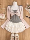 Japanese Sweet Preppy Lace Bow Blouse  Plaid Mini Skirt Set 14