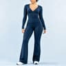 Womens DeepV Long Sleeve Top  Flare Leggings 2Piece Activewear Set 7