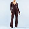 Womens DeepV Long Sleeve Top  Flare Leggings 2Piece Activewear Set 6