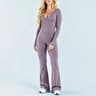 Womens DeepV Long Sleeve Top  Flare Leggings 2Piece Activewear Set 10