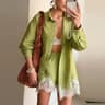 Womens Lace Patchwork ButtonDown Shirt  Shorts Beach Set 10