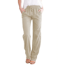 Women Cotton Linen Drawstring Pants Loose Straight Leg Trousers 1