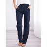 Women Cotton Linen Drawstring Pants Loose Straight Leg Trousers 5