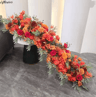 Luxury Red Rose Artificial Flower Row Wedding Table Centerpiece Decor 5