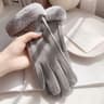 Beige Plush Lined Touchscreen Winter Gloves For Women And Men 8