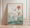 Vintage Japanese Crane Ukiyoe Wall Art Red Sun Pine Print 14
