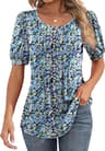 Women V Neck Puff Pleated Summer Tunic Blouse Casual Work Top 7