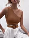 One Shoulder Womens Sports Crop Tank Top  Elastic Fitness Summer Vest 6