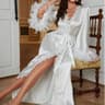 Luxury FeatherTrimmed Wedding Robe Set  Professional Ice Silk Long Kimono Gown  Sexy Bridal Dress 6