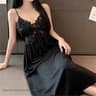 Elegant Female Ice Silk Robe Set  Professional HollowOut Lace Nightdress  Silky Loungewear Lingerie 10